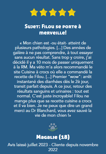Avis sur les services de Cuisine-a-crocs - Prise en charge vétérinaire d'un chien malade